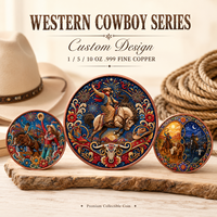 1 ons Koin Koboi Barat Tembaga Murni 999, Relief Tinggi, Dilukis dengan UV, Seperti Bukti Asli, Koleksi Wild West