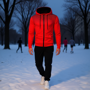 Ensemble de survêtement d'hiver pour homme, sweat à capuche et pantalon en tricot, 100% coton, séchage rapide, vêtements décontractés pour la course à pied et le jogging, design imprimé - Product Image 2
