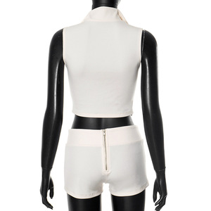 Conjuntos Para Mujeres produttori di abbigliamento da donna canotta Crop Top e pantaloncini Set da donna due pezzi Biker Set da donna - Product Image 3