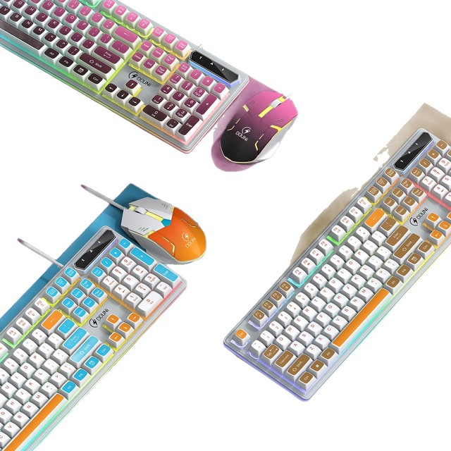 Douni MT100 Optical Sensor 101-Key Wired Colorful Backlit Metal Ergonomic Laptop Keyboard and Mouse Set with USB Interface