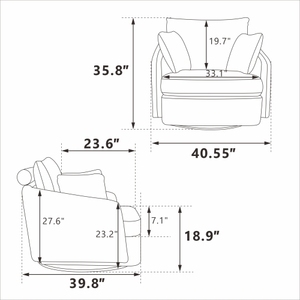 Poltrona Girevole da Salotto con 2 Cuscini, Divano a L Moderno Rivestito in Tessuto, Gambe in Legno - Product Image 5