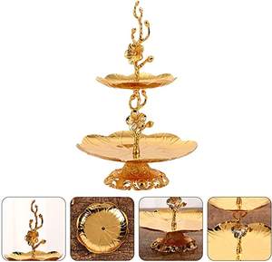 Soporte de postre Floral dorado de <span class=keywords><strong>dos</strong></span> niveles para magdalenas, soporte de Metal para servir pasteles, decoración del hogar para fiesta de boda - Product Image 5