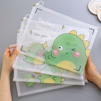 Venta al por mayor dibujos animados dinosaurio transparente archivo sobre bolsa PVC cremallera documento bolsa niños lindo escuela papelería