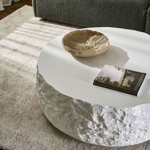 Mesa de Centro Moderna Redonda de Fibra de Vidrio Blanca con Textura de Roca Natural para Sala de Estar, Hogar u Hotel - Product Image 3