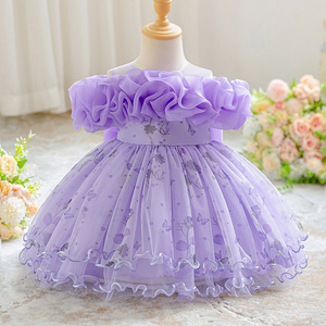 Abito da fata fiore rosa <span class=keywords><strong>per</strong></span> bambine neonato principessa abito da sposa con quadrato o colletto a collo alto festa di compleanno - Product Image 1