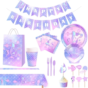 ชุดจานกระดาษลายเงือกน้อย DAMAI พร้อมจานอาหารค่ำ จานขนม ถ้วย แก้วน้ำ และผ้าเช็ดปาก สำหรับงานวันเกิดเด็กผู้หญิงธีมมหาสมุทร - Product Image 3