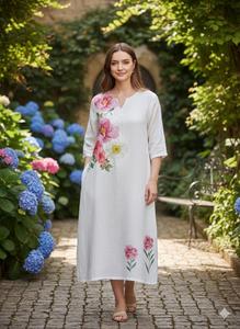 Tissu en lin doux blanc de qualité supérieure pour vêtements féminins, tissu imprimé numérique en polyester doux effet lin, 100 % polyester - Product Image 4