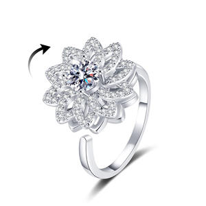 แหวนทองเหลืองหมุนได้ ประดับเพชรซิคอน สำหรับผู้หญิง งานแต่งงาน งานหมั้น รูปทรงใบโคลเวอร์ วงกลม เครื่องประดับบำบัด - Product Image 2