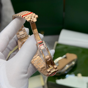 Montres mécaniques automatiques 31 mm en métal doré avec lunette cannelée, cadran vert olive, date, <span class=keywords><strong>montre</strong></span> de luxe pour femmes avec diamants, <span class=keywords><strong>montre</strong></span> en or rose, modèle Président - Product Image 6