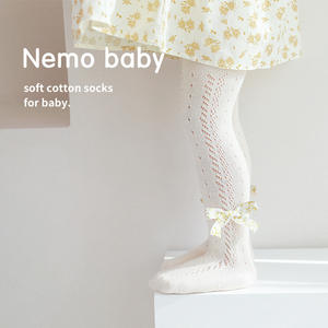 Leggings d'été pour filles, collants en maille de coton, avec nœud, longues chaussettes pour enfants, - Product Image 2