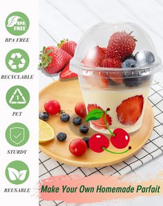 Botogift 50 Bộ Dùng Một Lần <span class=keywords><strong>9</strong></span> Oz Rõ Ràng Nhựa Cup Dome Có Nắp Đậy Không Có Lỗ Chèn Parfait Sữa Chua Đá Đồ Uống Không Có Rò Rỉ 90Mm - Product Image 5