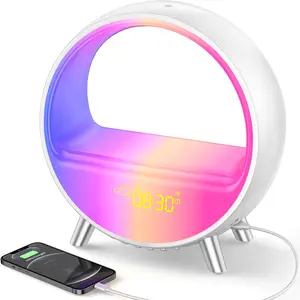LED Table Clock Digital Desk Clock Lamps Hatch Sunrise Alarm Clock Bluetooth Speaker Smart Light Wireless Charger