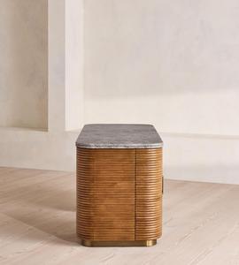 Custom Carved Wood Writing <b>Desk</b>, Natural Marble Top Office <b>Desk</b> with <b>Storage</b> Cabinet, Brass Base Luxury Home Office <b>Desk</b> - Product Image 5