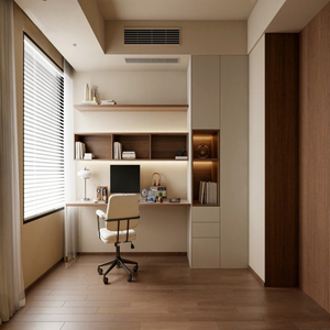 Bibliothèque en bois aux couleurs primaires modernes avec bureau intégré pour salon, étagère de rangement écologique, mobilier de maison personnalisable - Product Image 1