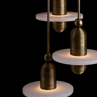 Lustre moderne à 5 lumières en disques d'albâtre, en métal bronze antique, suspension multiple pour salon, salle à manger, escalier