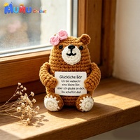 Ours en crochet d'accompagnement émotionnel avec carte, fait main en coton laitier, ornement de bureau, cadeau personnalisé, vente en gros