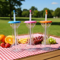 Gobelets en PET à col long de 16 oz pour Daiquiri Fiesta Slush, avec paille, design original pour fête de remise des diplômes