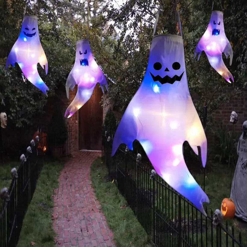 Spook Verlichte Outdoor Windzakken Batterij Werkende Ornamenten Halloween Opknoping Spook Voor Tuin Boomtuin