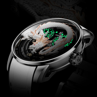 Montre homme Lucky Harvey Dragon, luxe unique, acier fin 316L, cadran 43 mm, mécanique, squelette, ZLS202