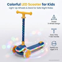 Trottinette pour enfants de qualité supérieure, 3 roues, cadre et roues entièrement éclairés par LED, hauteur réglable, pliable, trottinette pour tout-petits