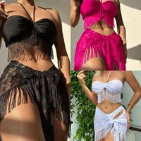 Bandeau Strapless Bikini 3-delige Set Voor Dames Met Doorschijnende Mesh Cover-Up Halter Top Ademende Badkleding