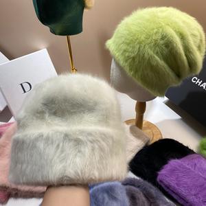 Cappello invernale personalizzato alla moda con pelliccia lunga di coniglio cappello invernale felpato berretto da donna - Product Image 6