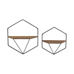 <b>Wall</b> <b>Mounted</b> Geometric <b>Shelves</b> Metal Wood Hanging Storage Organizer For Living Room Bedroom Entryway - Product Image 1