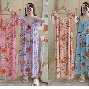 Peignoir <span class=keywords><strong>de</strong></span> <span class=keywords><strong>Nuit</strong></span> Maxi pour Femmes Grandes Tailles en Gros, Col Rond, Pyjama Africain Ample, Imprimé Floral, Lait, Tenue <span class=keywords><strong>de</strong></span> <span class=keywords><strong>Nuit</strong></span> pour la Maison - Product Image 4