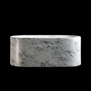 <span class=keywords><strong>Baignoire</strong></span> ovale autoportante en marbre blanc de Carrare poli, fabriquée à la main par Dougbuild Factory, surface solide naturelle, produit très demandé - Product Image 3
