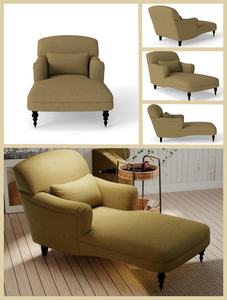 Chaise Longue Tapizada en Amarillo Mostaza Moderno con Estructura de Madera Maciza y Ruedas - Sillón de Descanso Ecológico y Duradero - Product Image 4