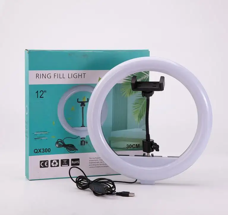 Anel de luz LED regulável de 12 polegadas para fotografia, transmissão ao vivo/maquiagem com tripé de 2,1m, suporte para celular, luz de estúdio fotográfico para celular