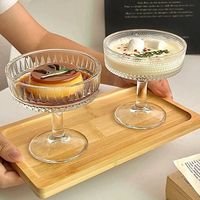Vintage glazen dessertbeker met steel, 200ml, gegraveerd, voor ijs, yoghurt, pudding, fruitsalade, groothandel