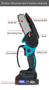 Minimotosserra Elétrica Portátil sem Fio para Poda de Galhos de Árvore com Bateria de Íon de Lítio de 2000mAh e 4 Polegadas - Venda por Atacado de Fábrica - Product Image 5