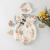 Vêtements pour bébé fille en gros, style chinois, body avec bandeau, combinaison fine et tendance, barboteuse personnalisée pour bébé