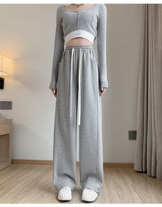 <span class=keywords><strong>Pantaloni</strong></span> della <span class=keywords><strong>tuta</strong></span> lunghi piatti foderati in pile nuovi autunno inverno snelliti Casual a vita alta larghi a gamba dritta Plus-Size - Product Image 5
