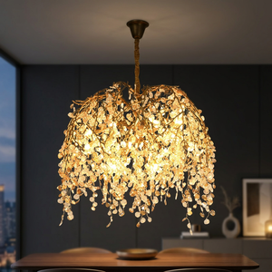 Postmodern <b>Light</b> Luxury Gold Round American Retro <b>Crystal</b> All-Copper <b>Chandelier</b> French Mid-Century Dining Room Living Room Lamp - Product Image 1