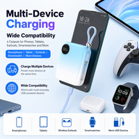 Batterie externe compacte 10000mAh 22.5W à charge rapide avec câbles USB-C intégrés, format poche, pour usage quotidien et voyage