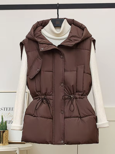 2024 invierno nueva versión coreana Chaleco de algodón grueso con capucha Chaleco de algodón suelto chaqueta cálida sin mangas OEM - Product Image 3