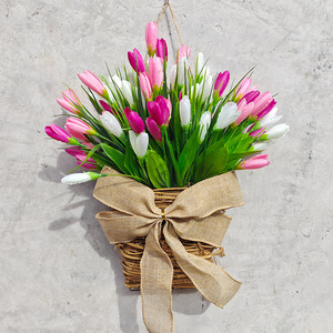 Cross-border new style tulip wall hanging <strong>wreath</strong> home decoration artificial flower woven basket wall decor <strong>door</strong> <strong>hanger</strong> - Product Image 6