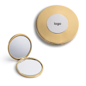 Portable Custom Logo Metal Round Dual Side Cosmetic Gold Fold <b>Compact</b> Pocket <b>Mirror</b> - Product Image 1