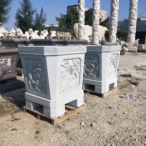 Pot de fleur en pierre antique sculpté à la main jardinière en pierre <span class=keywords><strong>aquarium</strong></span> Pots d'eau ronds gravure antique pour jardin cour paysage - Product Image 3