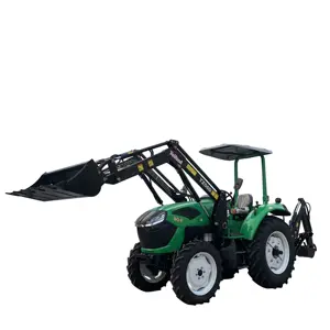 Agricultural Compact Machinery China 4WD 4x4 Wheel Equipment Hydraulic Steering 90hp With Front End Loader and Backhoe Tractors