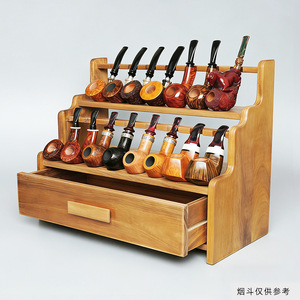 Walnut Wood Pipe Stand 15 Position Solid Wood Display Rack For Smoking Pipes Men's Accessory Gift Box Shape Durable - Product Image 4