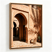 Peinture à l'huile sur toile d'architecture marocaine peinte à la main, décoration murale avec ombre de palmier et arche, paysage désertique, art raffiné