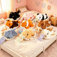 Peluche personnalisée mignonne en forme d'animal dormant, mini poupée en peluche animal couché avec lit doux, cadeau en peluche chat, éléphant, ours