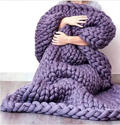 Home Decor Giant Yarn Bohemian Throw Hand Cable Crochet Chunky Knitted Braided Sensory Autism Weighted Blanket for Winter