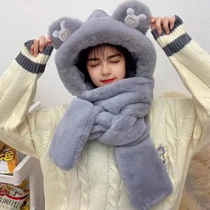 Winter <b>Bear</b> Hat Scarf Gloves Set Cartoon Plush Warm Neck Warmer Adult Three Piece Set Light Khaki - Product Image 3