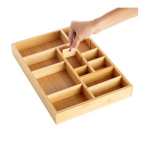Bamboo Drawer Organizer Adjustable <b>Storage</b> <b>Box</b> 35L Rectangular <b>Kitchen</b> Desktop Organizer Standing Type - Product Image 5