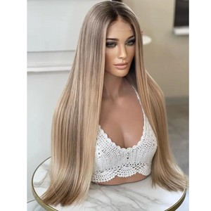 <span class=keywords><strong>Parrucca</strong></span> Frontale in Pizzo con Top in Seta Trasparente HD, 100% Vergine Russa, Allineamento Cuticolare, Doppio Filamento, Baby Hair, Colore Biondo Platino con Riflessi - Product Image 1