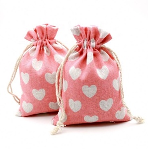Ecológico lindo impreso Rosa pequeño paño regalo embalaje muselina Lino algodón lona cordón bolsas con logotipo - Product Image 2